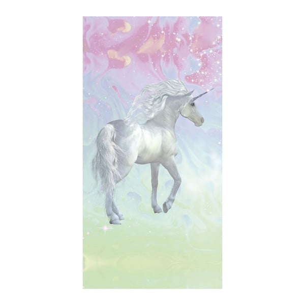 Pludmales dvielis ar apdruku Good Morning Unicorn, 75 x 150 cm
