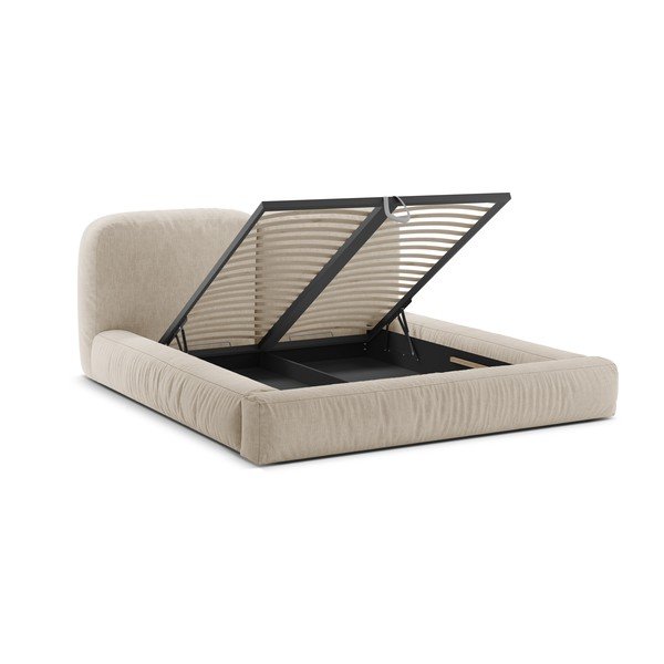 Bēša polsterēta divvietīga gulta ar veļas kasti un redelēm 200x200 cm Martina – Micadoni -image-2