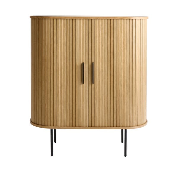 Dabīga toņa vīna skapis ar ozolkoka imitāciju un bīdāmām durvīm 100x118x40 cm Nola – Unique Furniture