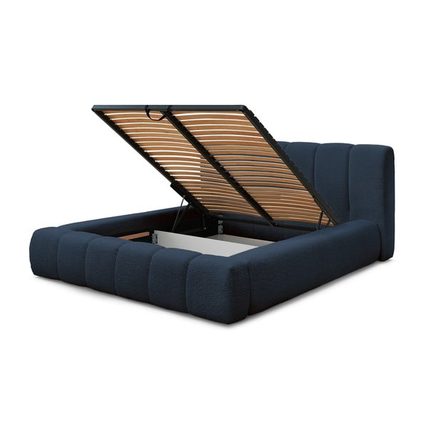 Tumši zila polsterēta divvietīga gulta ar veļas kasti un redelēm 180x200 cm Denali – Bobochic Paris-image-4