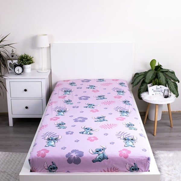 Vienguļamais kokvilnas bērnu palags ar gumiju 90x200 cm Lilo and Stitch – Jerry Fabrics-image-1
