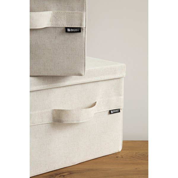 Bēša tekstila uzglabāšanas kaste ar vāku 31x41x22 cm Soft Storage Medium – Bigso-image-1