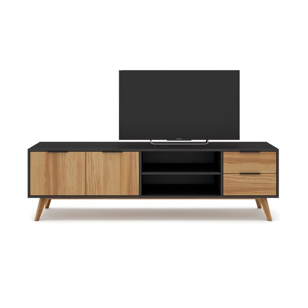 Melns/dabīga toņa priedes TV galdiņš 180x53 cm Lavis – Marckeric-image-3