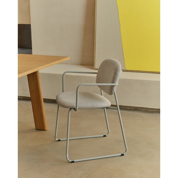 Bēšs metāla pusdienu krēsls ar roku balstiem Meli – Kave Home-image-1