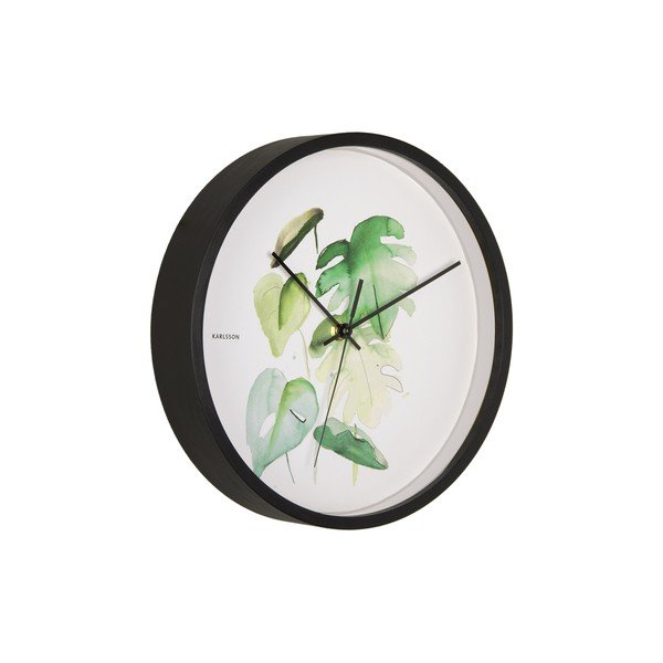 Zaļš un balts sienas pulkstenis melnā rāmī Karlsson Monstera, ø 26 cm-image-2