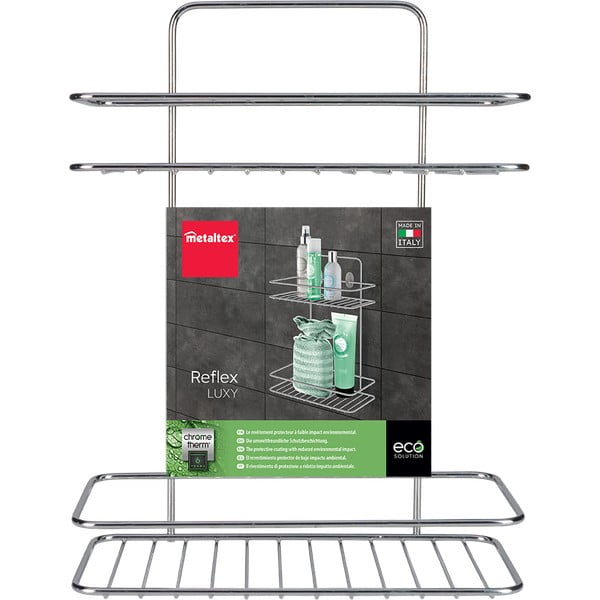 Spīdīgas sudraba krāsas tērauda piekarināms vannas istabas plaukts ar uzstādīšanu bez urbšanas Luxy – Metaltex-image-2