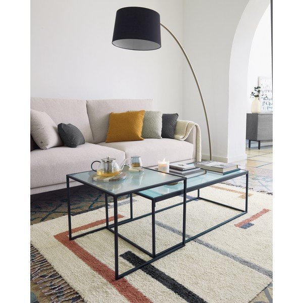 Melna/zelta krāsas stāvlampa ar auduma abažūru (augstums 210 cm) Juhe – Kave Home-image-3