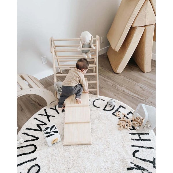 Krēmkrāsas mazgājams/ar rokām darināts kokvilnas bērnu paklājs ø150 cm ABC Natural Black – Lorena Canals-image-1