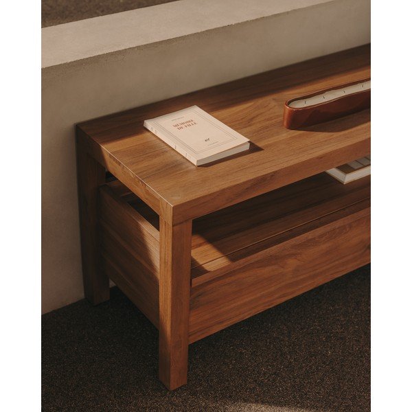 Dabīga toņa tīkkoka masīvkoka TV galdiņš 200x50 cm Sashi – Kave Home-image-3
