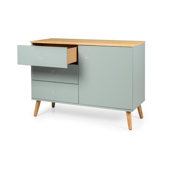 Gaiši zaļa zema kumode ar ozolkoka imitāciju 109x79 cm Dot – Tenzo-image-3