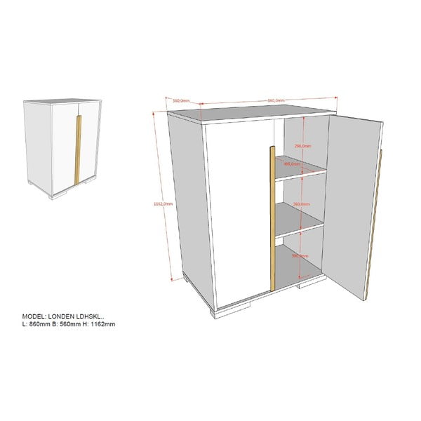 Balts bērnu skapis zem paaugstinātas gultas Vipack London-image-4