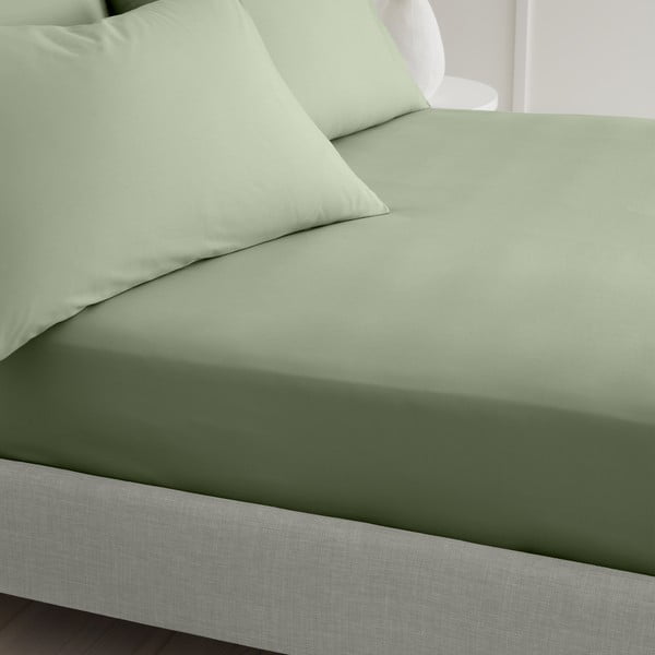 Zaļš palags no kokvilnas perkala ar gumiju 150x200 cm Cotton Percale – Bianca-image-1