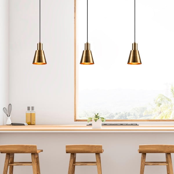 Melna/zelta krāsas piekaramā lampa ø 14 cm Kem – Opviq lights-image-1