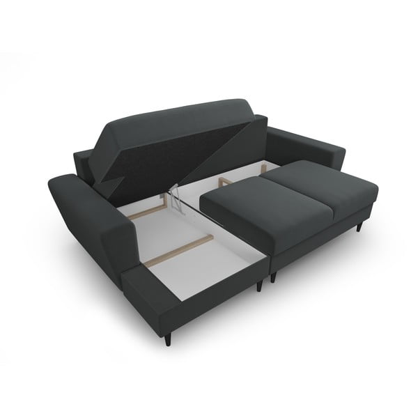 Tumši pelēks samta salokāms stūra dīvāns ar uzglabāšanas vietu (ar kreiso stūri/ar zvilni) Kyoto – Cosmopolitan Design-image-3
