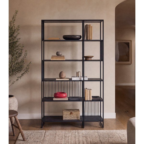 Melns grāmatplaukts 120x185x35 cm Strington – Actona-image-3