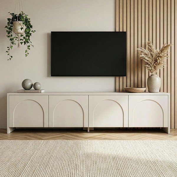 Krēmkrāsas TV galdiņš 180x45x32 cm Aurelia – Kalune Design-image-2