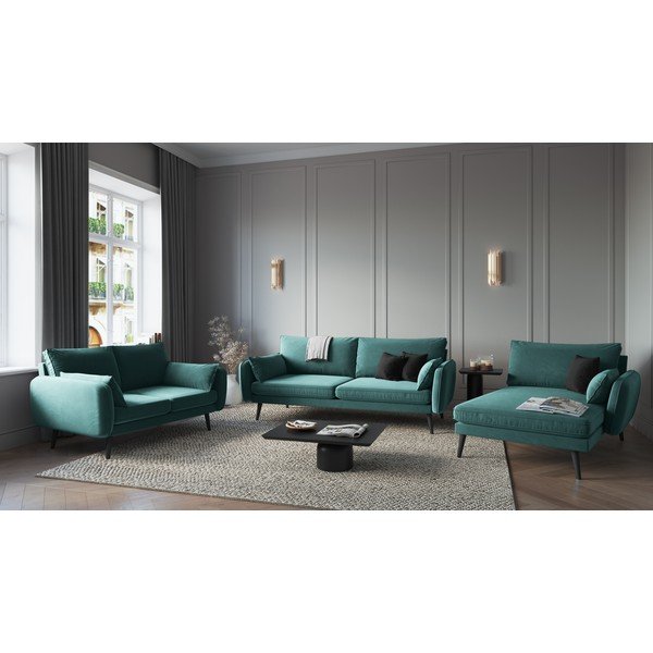 Zilganzaļš samta zvilnis ar melnām kājām Kooko Home Lento, labais stūris-image-1
