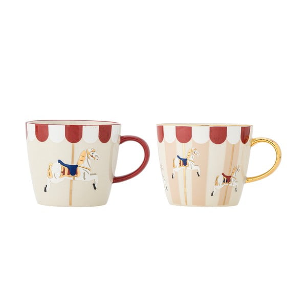 Krēmkrāsas māla krūzes ar Ziemassvētku motīvu (2 gab.) 300 ml Merry-go-round – Bloomingville