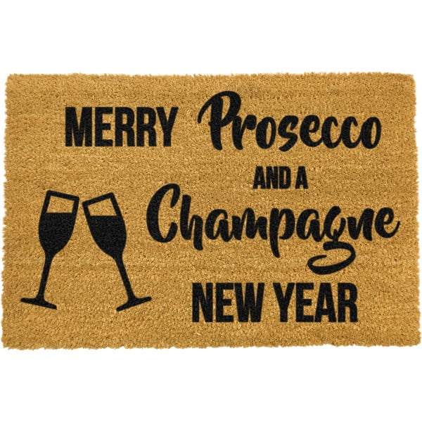 Melns sabīgās kokosšķiedras paklājs Artsy Doormats Champagne New Year, 40 x 60 cm