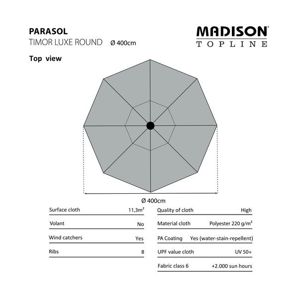 Pelēks saulessargs ø 400 cm Timor – Madison-image-2