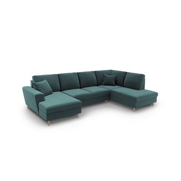 Zaļganzils samta salokāms stūra dīvāns ar uzglabāšanas vietu (ar labo stūri/U veida) Kyoto – Cosmopolitan Design-image-1