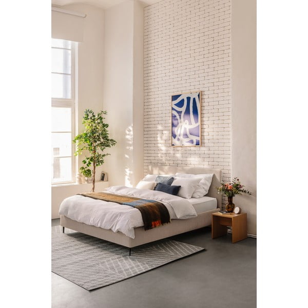 Bēša polsterēta divvietīga gulta ar matraci un redelēm 180x200 cm Noira Slim – Bonami Selection-image-1