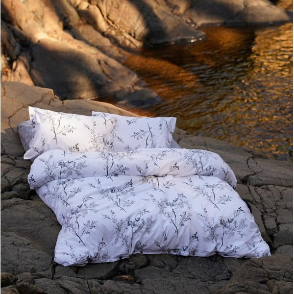 Balta/pelēka divguļamā gultas veļa no ranforce kokvilnas 240x220 cm White Floral – Mila Home Luxury-image-1