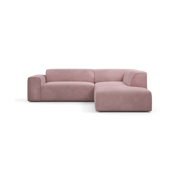 Rozā velveta stūra dīvāns Marie Claire Home Karen, 260 cm, labais stūris
