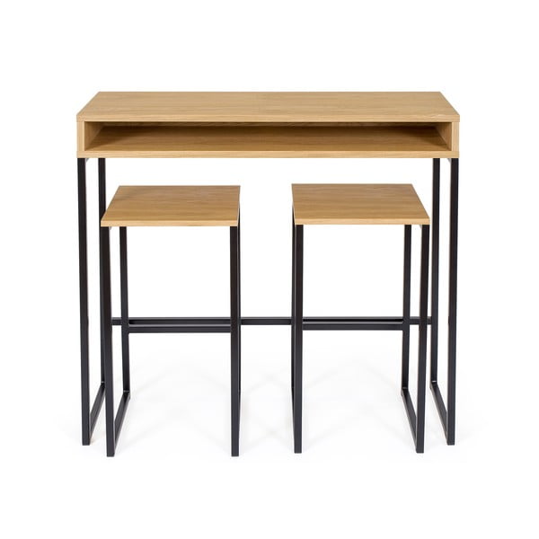 Melna/dabīga toņa bāra taburete ar ozolkoka imitāciju Frame – Woodman-image-3