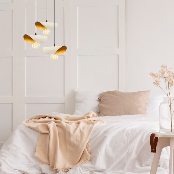 Balta/zelta krāsas piekaramā lampa ar metāla abažūru Sivani – Opviq lights-image-1