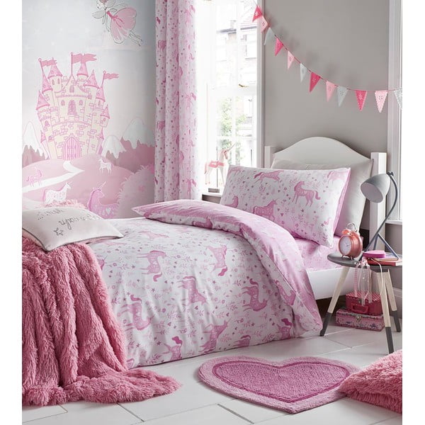 Rozā gultas pārklājs Catherine Lansfield Unicorn, 135 x 190 cm