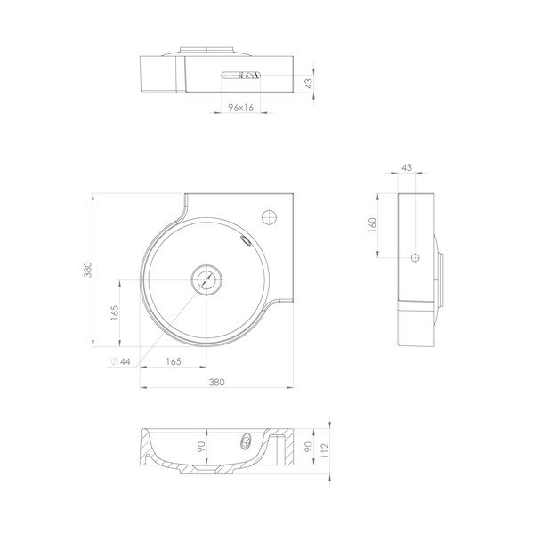 Balta apaļa izlietne no minerālu kompozītmateriāla 38x38 cm Kaori – Sapho-image-3