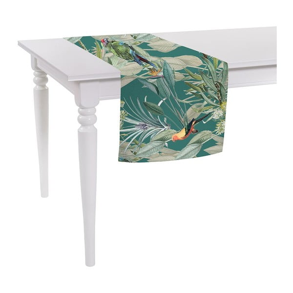 Zaļš dekoratīvais galdauts Mike & Co. NEW YORK Jungle Birds, 140 x 40 cm