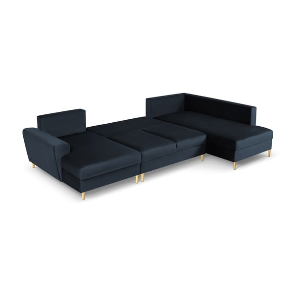 Tumši zils samta salokāms stūra dīvāns ar uzglabāšanas vietu (ar labo stūri/U veida) Kyoto – Cosmopolitan Design-image-2