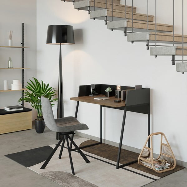 Melns darba galds ar riekstkoka detaļām TemaHome Volga-image-1