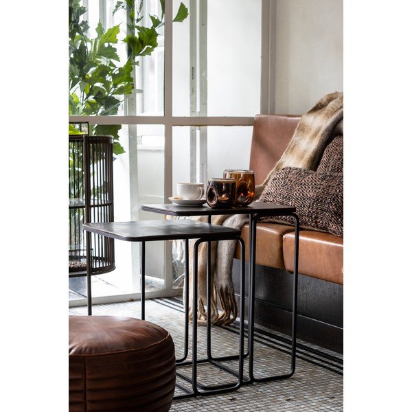 Brūns ādas pufs ø 50 cm Luka – Light & Living-image-1