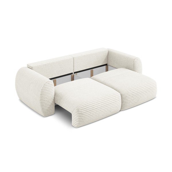 Bēšs velveta salokāms dīvāns ar uzglabāšanas vietu 266 cm Kini – Makamii-image-4