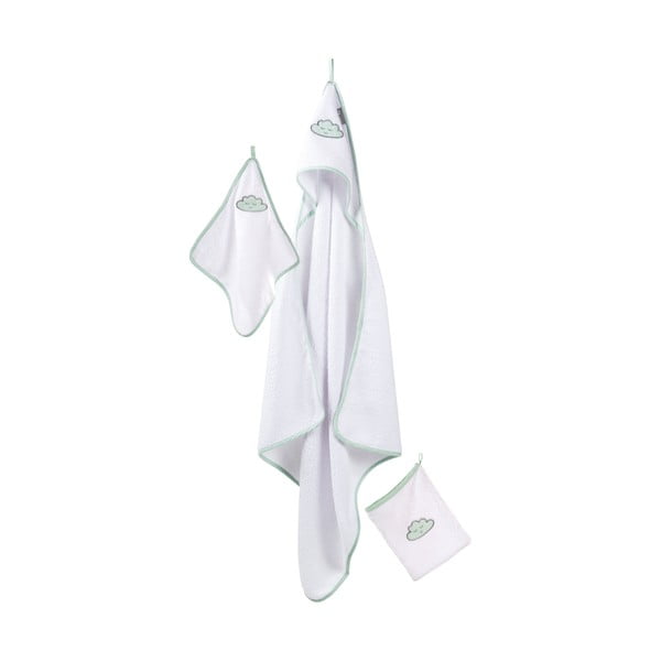 Balts kokvilnas bērnu dvielis ar kapuci 80x80 cm Happy Cloud – Roba