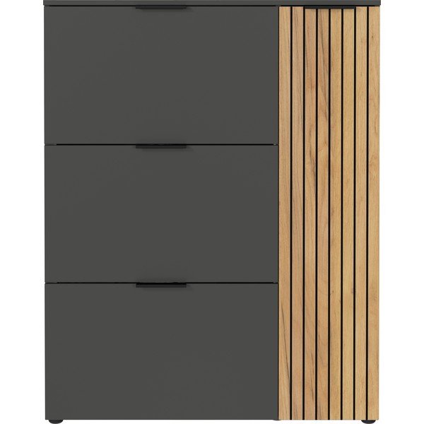 Antracīta pelēks/dabīga toņa atverams apavu plaukts ar ozolkoka imitāciju 101x129x19 cm Gibisa – Germania-image-2