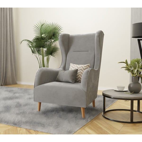Gaiši pelēks samta atpūtas krēsls ar atzveltni Carole – Ropez-image-3