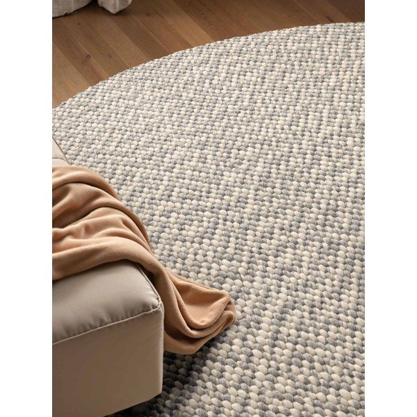 Gaiši pelēks/krēmkrāsas ar rokām darināts vilnas apaļš paklājs ø 160 cm Lyon Beans – Elle Decoration-image-3