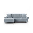 Gaiši zils samta salokāms stūra dīvāns ar uzglabāšanas vietu (ar kreiso stūri/ar zvilni) Kyoto – Cosmopolitan Design