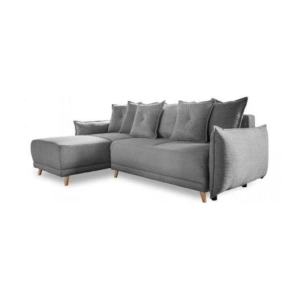 Pelēks velveta salokāms stūra dīvāns (ar maināmu stūri) Lazy Lukka – Miuform