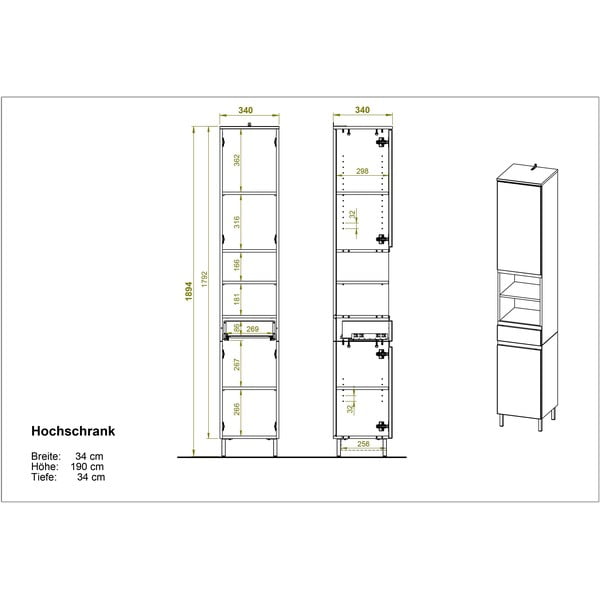Balts augsts vannas istabas skapītis ar ozolkoka imitāciju 34x190 cm Torrance – Germania-image-3