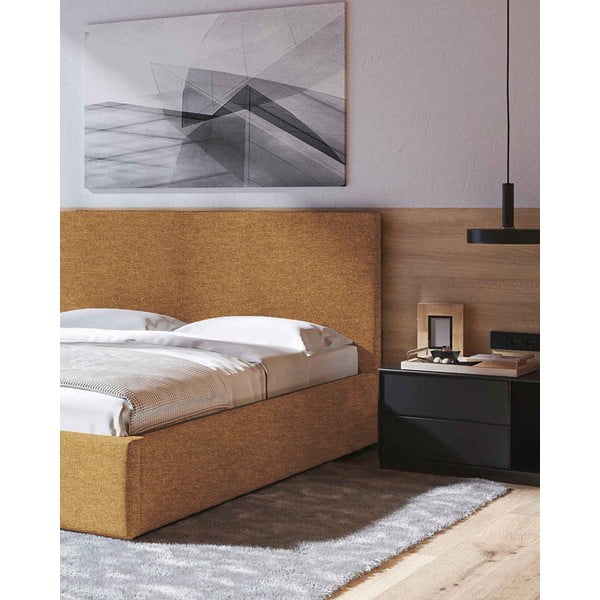 Okera dzeltena polsterēta divvietīga gulta ar veļas kasti un redelēm 180x200 cm Bufo – MESONICA-image-4