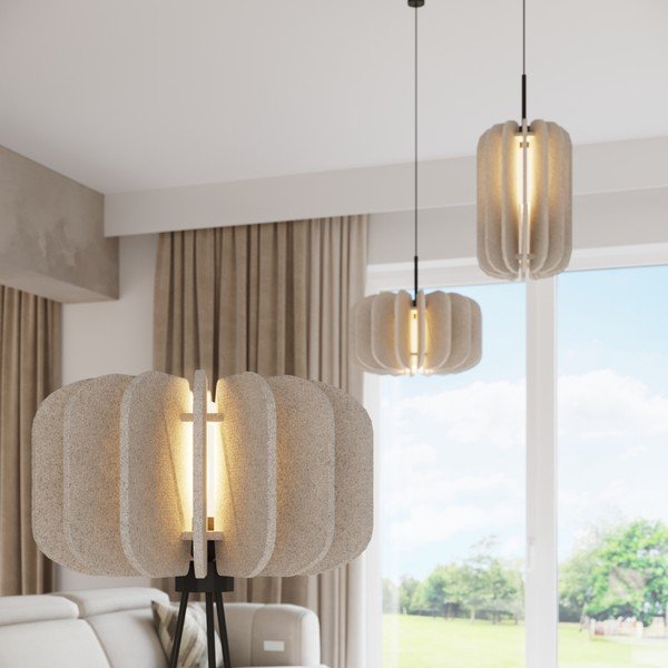 Bēša metāla piekaramā lampa ar auduma abažūru ø 45 cm Elom – Sollux-image-2