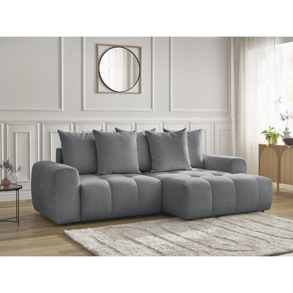 Pelēks salokāms stūra dīvāns no šenila auduma ar uzglabāšanas vietu  (ar labo stūri/ar zvilni) Roxelane – Bobochic Paris-image-3