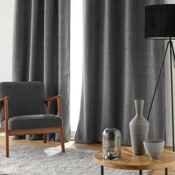 Antracīta pelēks samta aizkars 140x260 cm Olympe – douceur d'intérieur-image-2