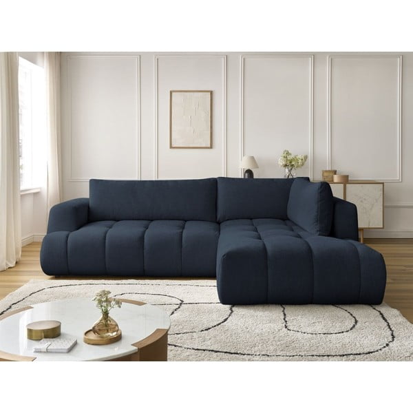 Tumši zils salokāms/ar uzglabāšanas vietu stūra dīvāns (ar labo stūri/L veida) Fuji – Bobochic Paris-image-1