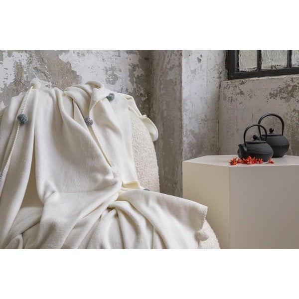 Krēmkrāsas flīsa gultas pārklājs 150x200 cm Pom Pom – Mijolnir-image-4